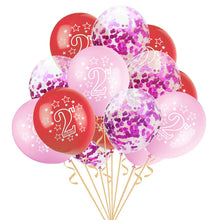 Load image into Gallery viewer, 15pcs 12 Inch Happy 2 years old Birthday Blue Pink Gold Rose Latex Confetti for Kids Birthday Party Cartoon Hat Kids Gifts