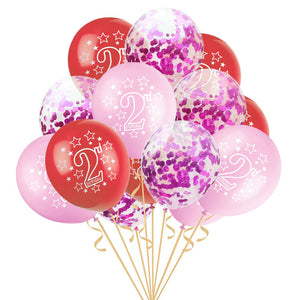 15pcs 12 Inch Happy 2 years old Birthday Blue Pink Gold Rose Latex Confetti for Kids Birthday Party Cartoon Hat Kids Gifts