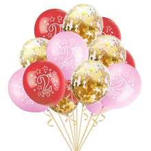 Load image into Gallery viewer, 15pcs 12 Inch Happy 2 years old Birthday Blue Pink Gold Rose Latex Confetti for Kids Birthday Party Cartoon Hat Kids Gifts